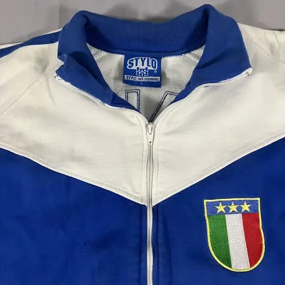 Italy Italia Jacket Mens Large Blue White Soccer Full Zip Track Top Stylo - Picture 11 of 16
